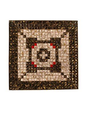 Mid Century Modern Mosaic Decorative Tray With Gold Black And Red Square Tiles